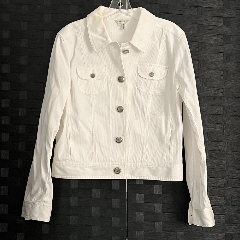 Tyler Boe‎ Women's White Ribbed Denim Jacket Sz 12 Excellent Condition!
